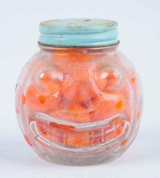 EARLY GLASS CANDY CONTAINER PUMPKIN BANK.         