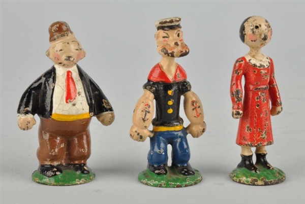LOT OF 3: CAST IRON POPEYE CHARACTER FIGURINES.   