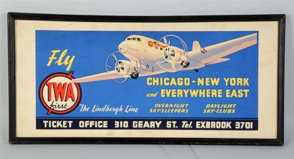 EARLY 1930S TWA TRAVEL OFFICE SIGN.              