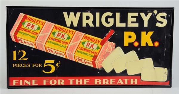 WRIGLEYS P.K. CHEWING GUM TIN SIGN.              