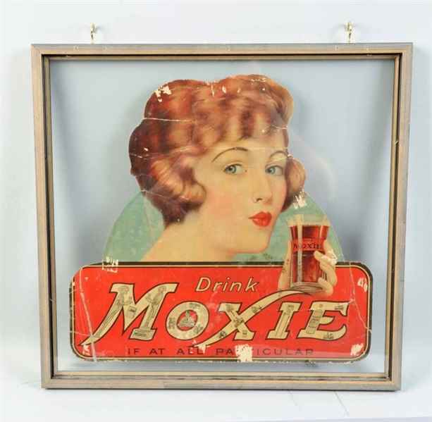 DOUBLE SIDED MOXIE CARDBOARD SIGN.                