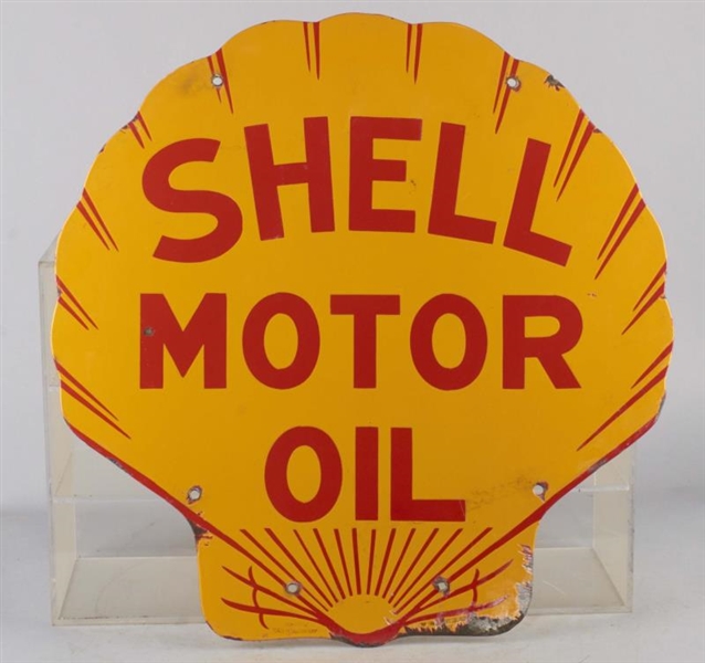 SHELL MOTOR OIL DOUBLE SIDED PORCELAIN SIGN       