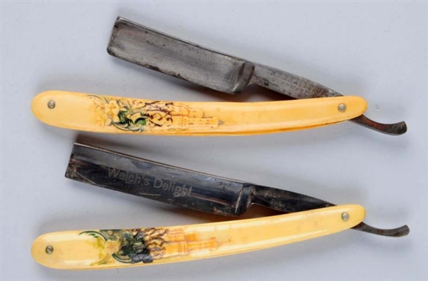 LOT OF 2: MATCHING CELLULOID CASTLE RAZORS.       