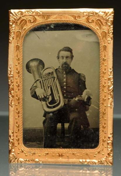TIN TYPE OF SOLDIER WITH HORN.                    