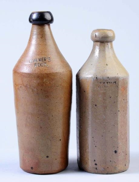 LOT OF 2: EARLY STONEWARE ROOT BEER BOTTLES.      