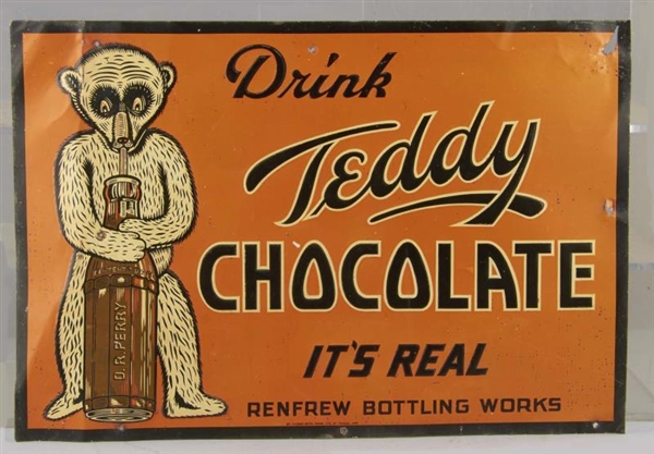 DRINK TEDDY CHOCOLATE EMBOSSED TIN SIGN           