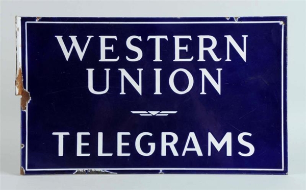 WESTERN UNION TELEGRAPHS PORCELAIN FRANGE SIGN.   