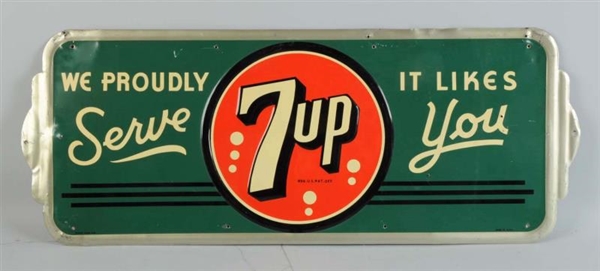 1940S-50S 7-UP EMBOSSED TIN SIGN.               