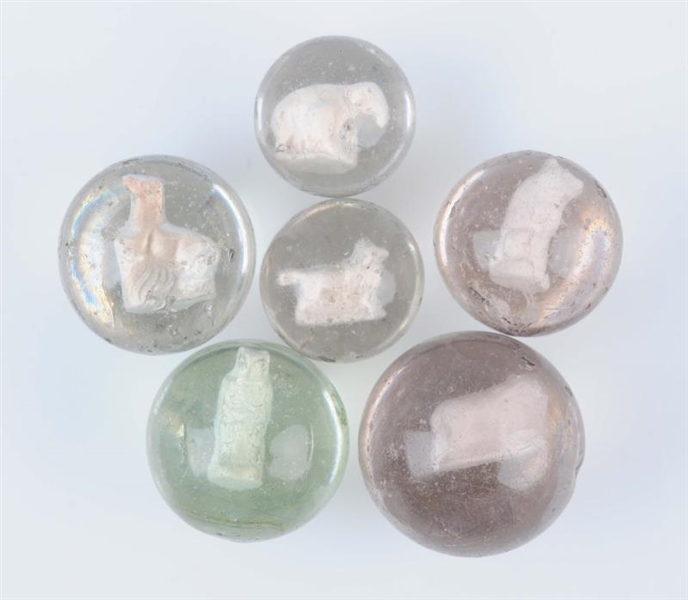 LOT OF 6: SULPHIDE MARBLES.                       