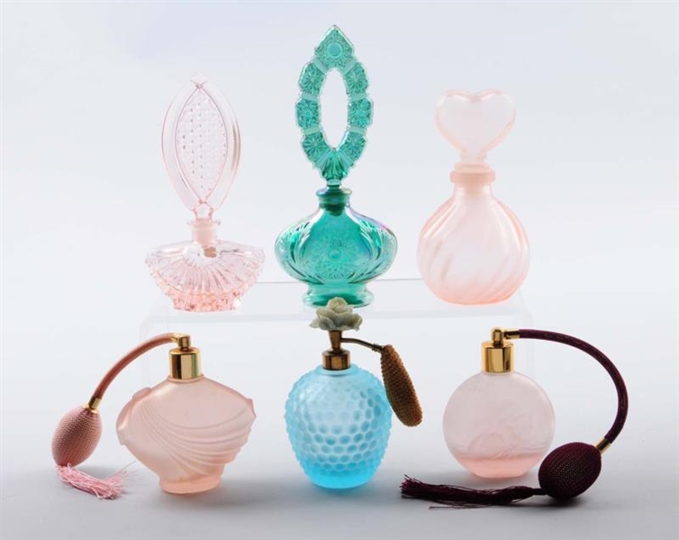 LOT OF 6: ASSORTED GLASS PERFUME BOTTLES.         