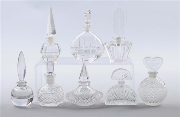 LOT OF 8: ASSORTED GLASS PERFUME BOTTLES.         