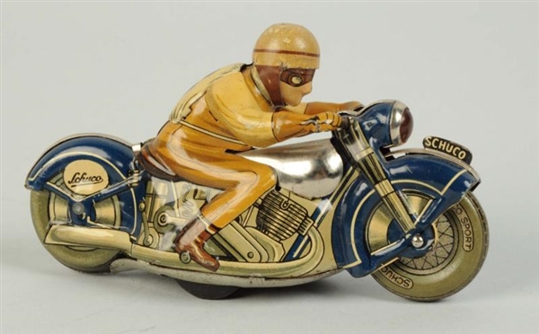 GERMAN TIN LITHO WIND-UP SCHUCO BLUE MOTORCYCLE.  