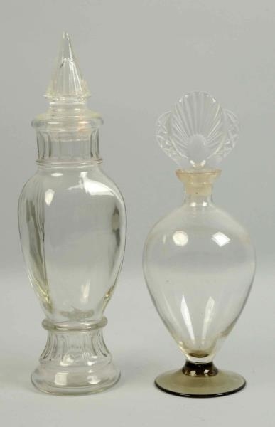 LOT OF 2: GLASS CANDY AND APOCOTHARY JARS.        