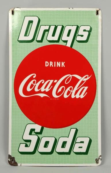 1950S COCA-COLA PORCELAIN DRUGS SIGN.            
