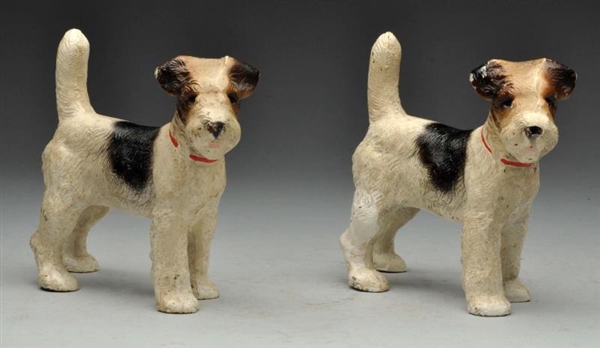 PAIR OF CAST IRON WIREHAIRED FOX TERRIER BOOKENDS.