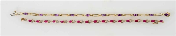 LOT OF 2: TENNIS BRACELETS WITH RUBIES & AMETHYSTS