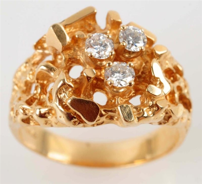 MANS GOLD NUGGET STYLE DIAMOND RING.             