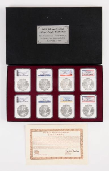 LOT OF 8: SILVER EAGLE MS 70 FIRST RELEASE NGC.   