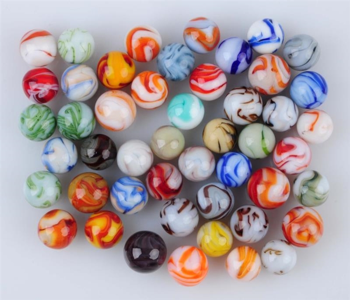 LOT OF 48: MACHINE MADE MARBLES.                  