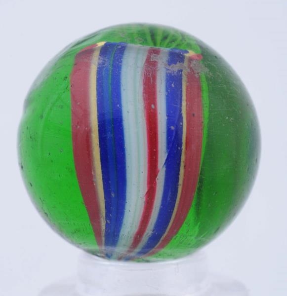 RARE END OF DAY CANE GREEN GLASS SWIRL MARBLE.    