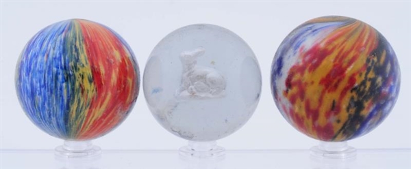 LOT OF 3: LARGE HANDMADE MARBLES.                 
