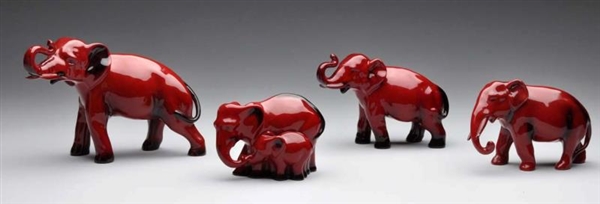 LOT OF 4:ROYAL DOULTON RED FLAMBE ELEPHANT FIGURES