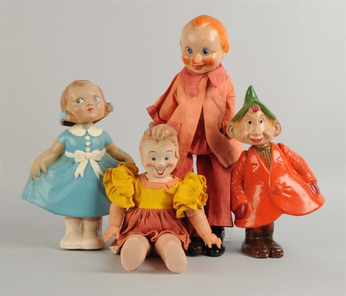 LOT OF 4: 3 COMPO NOVELTY DOLLS & 1 OTHER.        