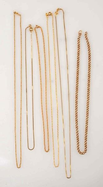 LOT OF 6: YELLOW GOLD NECKLACES.                  