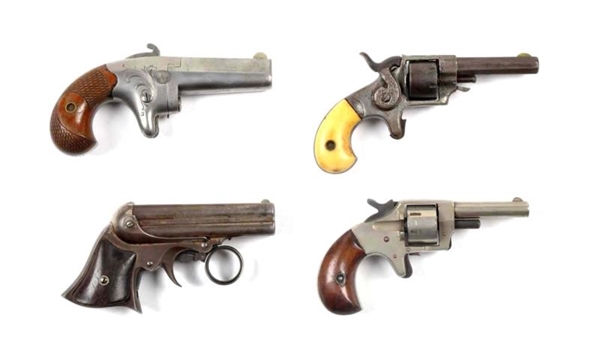 LOT OF 4: ANTIQUE CARTRIDGE HAND GUNS.            