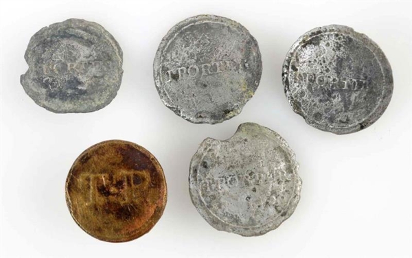 LOT OF 5: T. PORTER SLAVE OWNER BUTTONS.          