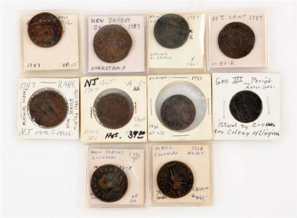 LOT OF 10: COLONIAL COINS.                        