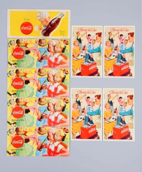 LOT OF 9: 1950S FRENCH COCA - COLA BLOTTERS.      