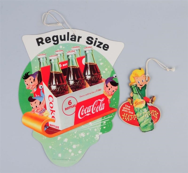 LOT OF 2: SQUIRT & COCA-COLA CUT-OUT FAN PULLS.   