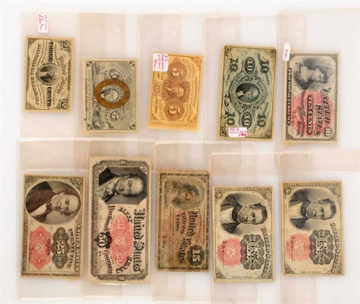 LOT OF 10: FRACTIONAL CURRENCIES.                 