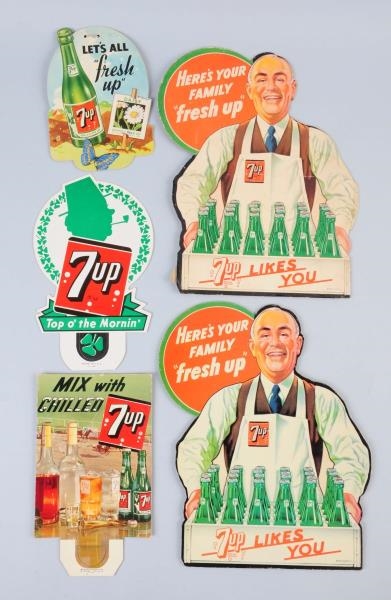 LOT OF 5: CARDBOARD 7-UP SIGNS.                   