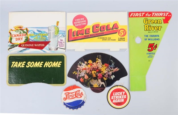 LOT OF 7: SMALL SODA ADVERTISING SIGNS.           