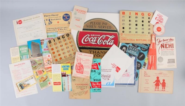 LOT OF ASSORTED COCA - COLA AND OTHER PAPER ITEMS.