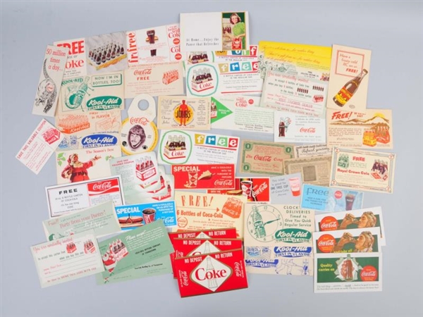 LARGE LOT OF SMALL SODA ADVERTISING ITEMS.        