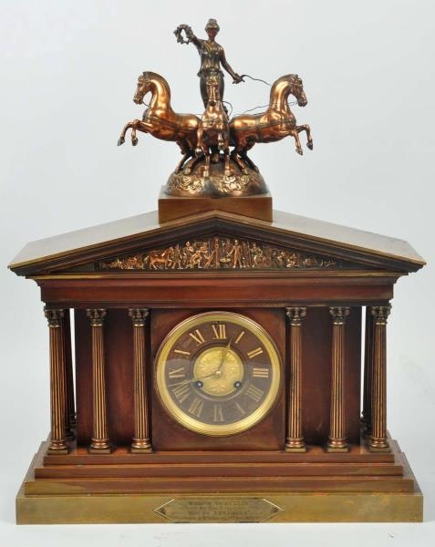 LARGE FRENCH MANTEL CLOCK WITH HORSES & CHARIOT.  