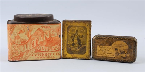 LOT OF 3: ASSORTED TOBACCO TINS.                  