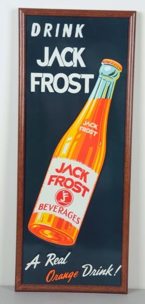 1940S-50S JACK FROST EMBOSSED TIN SIGN.           