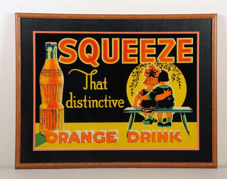 GORGEOUS SQUEEZE 1930S EMBOSSED TIN SIGN.        