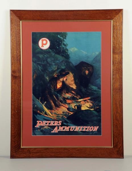 PETERS AMMUNITION HUNTER AND BEAR POSTER.        