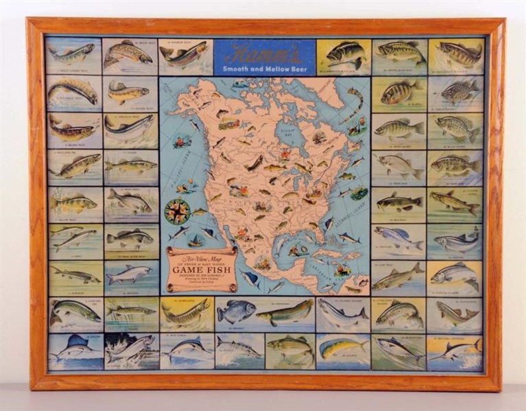 HAMMS BEER GAME FISH LITHOGRAPH POSTER.          