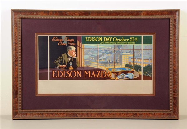 1915 EDISON MAZDA TROLLEY CAR SIGN.               