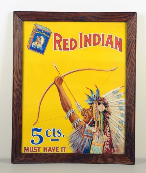 RED INDIAN CUT PLUG TOBACCO LITHO POSTER.         