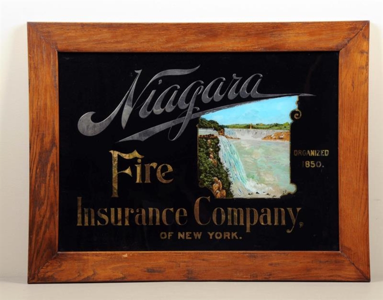 NIAGARA FIRE INSURANCE REVERSE ON GLASS SIGN.     