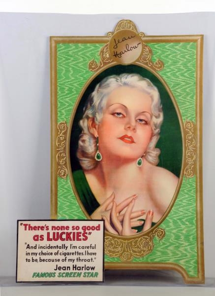 JEAN HARLOW LUCKY CIGARETTES DIECUT ADV. SIGN.    