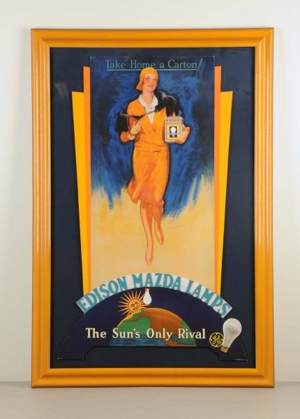 1930 LARGE FRAMED EDISON MAZDA LAMPS DISPLAY.     