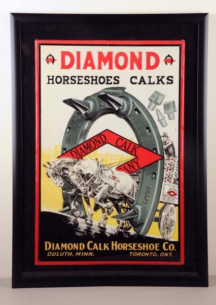 1920-30S DIAMOND HORSESHOES EMBOSSED TIN SIGN.   